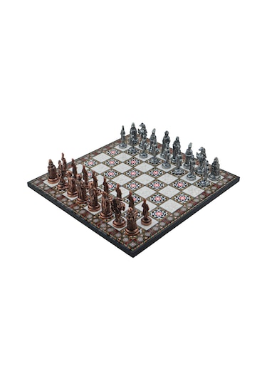 Gifthome Metal Satranç Takımı/seti Büyük, Osmanlı, Antik Taş Ve Sedef Desenli Satranç Tahtası