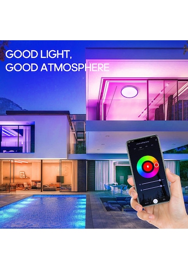 Akıllı Plafonyer Akıllı Tavan Lambası Yuvarlak Uzaktan Kumanda Çok Renkli