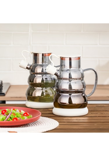 Porsima 3617- 2 Kapaklı Borosilikat Cam 2li Yağlık Sirkelik Seti Yağdanlık Takımı 1000ml Beyaz Beyaz