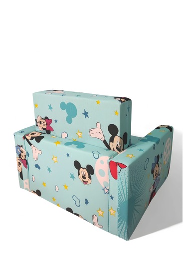 Katlanır Yer Yatağı - Çocuk Koltuğu - Bebek Yatağı 0-5 Yaş Turkuaz Fare Figürlü