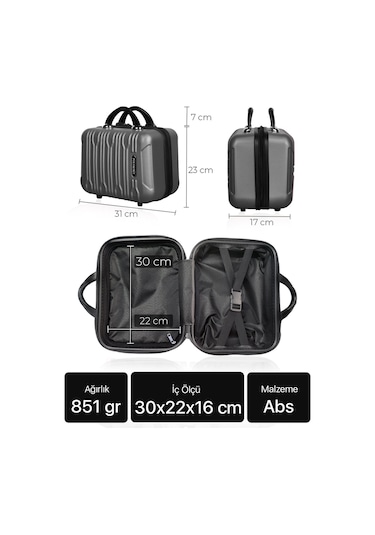 Polo&sky Mars Model Su Yeşili Renk Abs Makyaj Çantası El Valizi