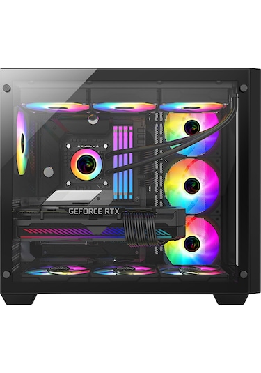 Gametech Prime RGB 7 x 120 MM Fan Oyuncu Mini Tower Bilgisayar Kasası Siyah