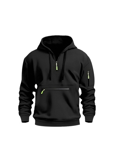 Edwardest 2025 Yeni Kış Erkek Fermuarlı Kapüşonlu Sweatshirt Artı Kadife Ve Kalınlaştırma Siyah