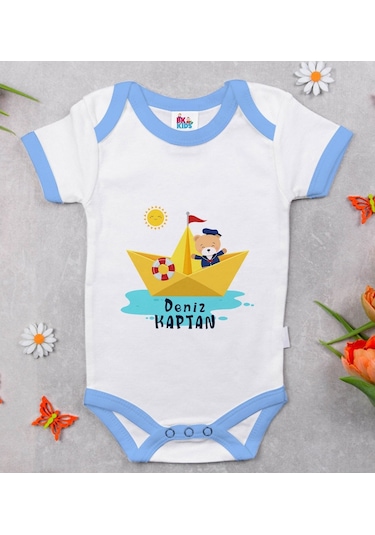 Bitmeyenkartus Bk Kids Kişiye Özel Mavi Bebek Body Zıbın - Model 114 Çok Renkli