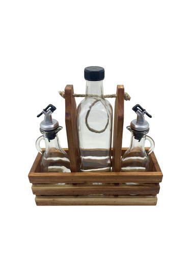 Ahşap Doğal 3lü 2+1 Set Yağdanlık Ve Sosluk Takımı Set Kiraz 1 Set Ahşap