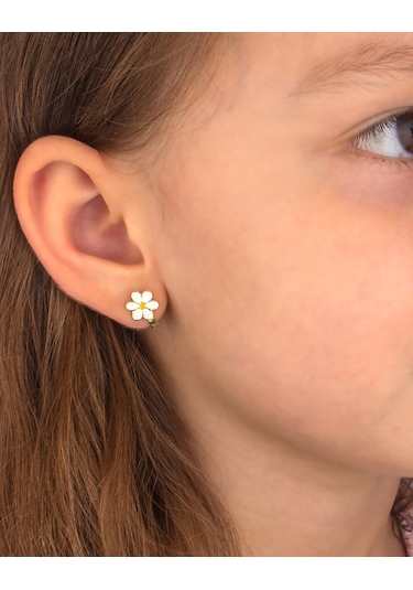 Bymoreelsesilver 925 Ayar Gümüş Papatya Çocuk Küpesi