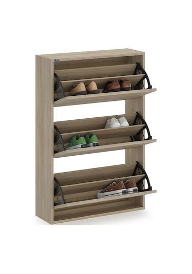 Ceha 3'lü Düşer Kapaklı Ahşap Ayakkabılık - Egger Meşe A.AYK-3/MEŞE