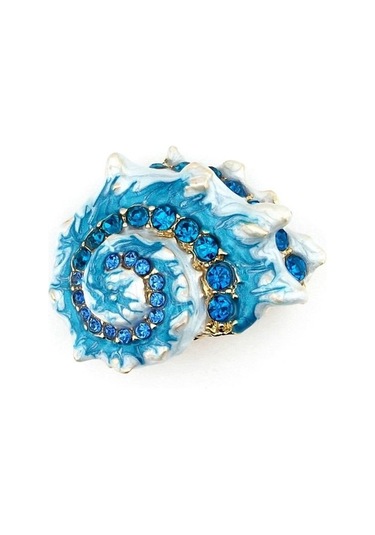 Solfera Mavi Deniz Kabuğu Okyanus Resif Zirkon Taşlı Yaka Iğne Broş Rz098