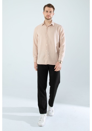 Rahat Kesim Keten Dokulu Gömlek Vizon