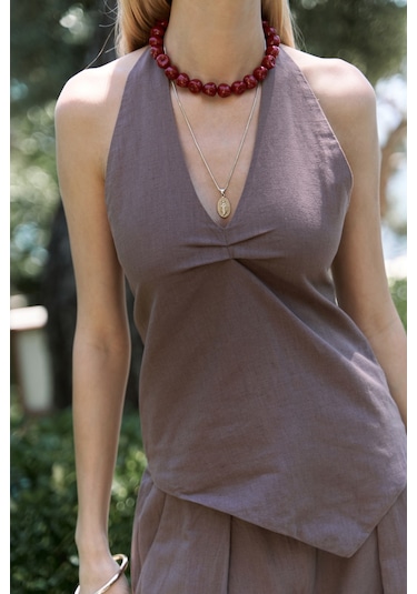 Mai Collection Mai Studios Co. Onagho Boyundan Bağlı Açık Kahve Crop Açık Kahve