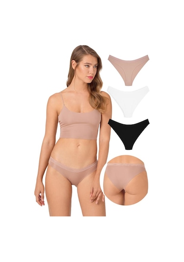 File Lastikli Lazer Kesim Bikini Külot 3'lü Paket - 3 Çok Renkli 1 Çok Renkli