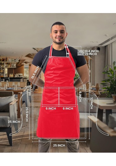 10 Paket 2 Cepli Ayarlanabilir Önlük, Su Ve Yağa Dayanıklı Kırmızı, 10 Paket Diğer