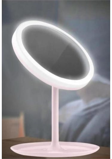 Dokunmatik Led Işıklı Usb Şarjlı Yuvarlak Makyaj Aynası Pembe SM8036