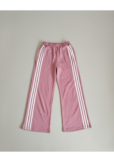 "athletic Club" Baskılı, Üç Çizgili Pembe-beyaz Geniş Paça Kız Çocuk Eşofman Takımı Pembe