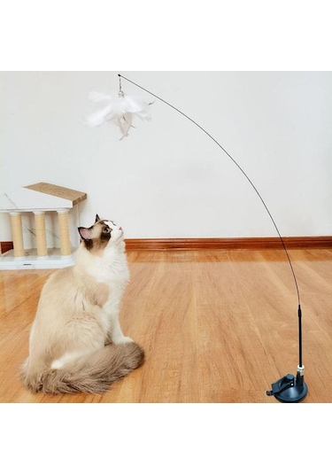 Petinka Tüylü Zilli Kedi Oltası Vantuzlu Kedi Oyuncağı