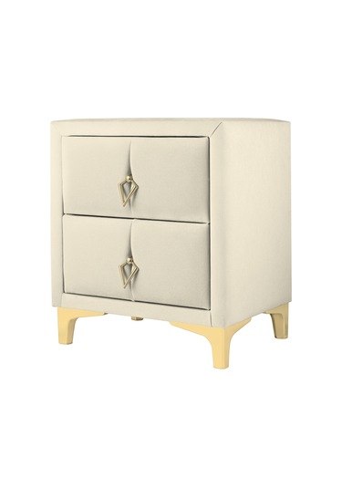 Harmony Gold Iki Çekmeceli Komodin- Yatak Odası Kumaş Döşemeli 2 Kapaklı Komodin Modeli Beyaz