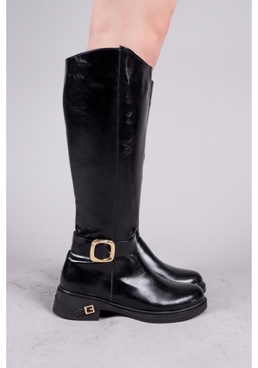 Olabu Gold Tokalı Cilt Düz Çizme Siyah-8557 Siyah
