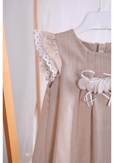 Bayramlık Keten Kız Bebek Çocuk Elbise 12787 001