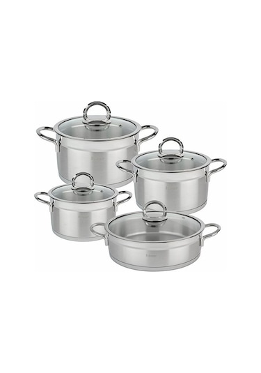 Hisar Orion İndüksiyon Tabanlı 8 Parça Çelik Tencere Seti Inox