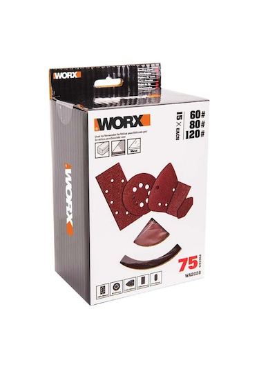 Worx Wa2028 60 80 120 Kum Metal ve Ahşap 75 Adet Cırtlı Zımpara Kağıdı
