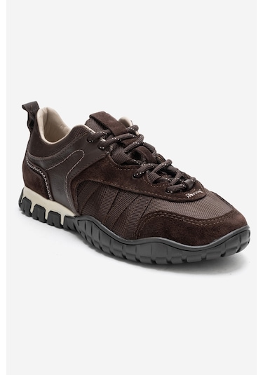 Fıera Kahverengi Hakiki Deri Fileli Kadın Günlük Sneaker Kahverengi