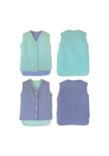 Müslin Bebek Yelek Organik 3 - 4 Yaş Mavi