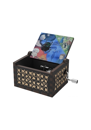 Tenfowee "el Yapımı Howl'un Yürüyen Şatosu Müzik Kutusu - Merry Go Round Melodisi İle Ahşap Kollu Müzik Kutusu Siyah Şato " Siyah 1