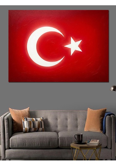 Parlak Ay Yıldız Detaylı Türk Bayrağı Dekoratif Kanvas - Mdf Ahşap Tablo