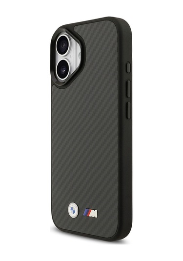 İphone 17 Uyumlu Kılıf Bmw Lisanslı M-safe Özellikli Karbon Fiber Metal Logolu Kevlar Kapak Siyah Siyah