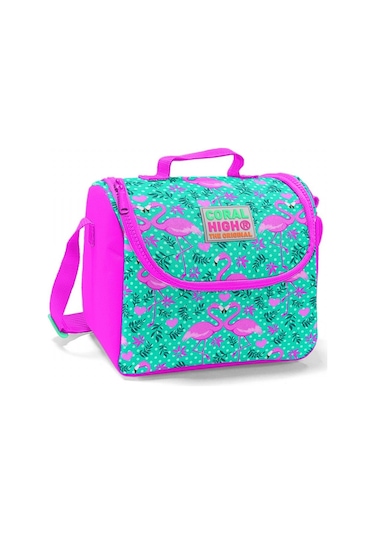 Coral High Pembe-Yeşil Flamingo Baskılı Termoslu Beslenme Çantası