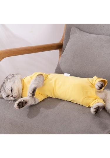 Hombey Kedi Ameliyat Sonrası Kıyafeti - Yara Koruması Ve Yalama Engelleme - Modal Dokuma - Sarı - S Ya001j061