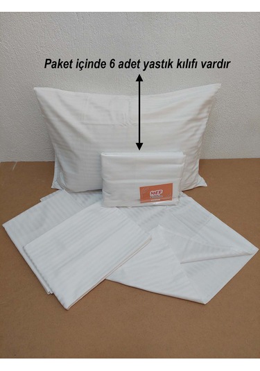 Otel Yastık Kılıfı Yollu Pamuk Saten Kapaklı Beyaz 50x70 Cm 6'lı