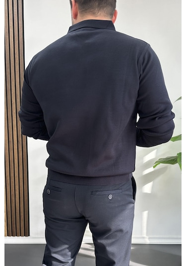 Erkek Düğmeli Polo Yaka Kazak Lacivert Edw231 Lacivert