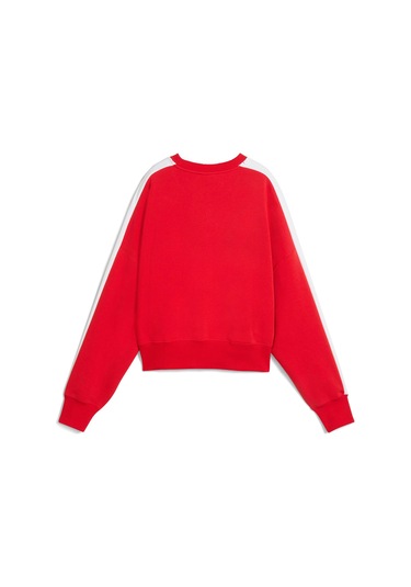 Puma T7 Over Oversized Crew Kadın Kırmızı Bisiklet Yaka Sweatshirt Kırmızı