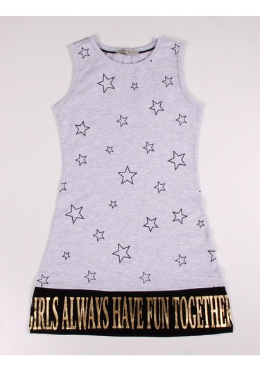 Toontoy Kız Çocuk Yıldız Baskılı Elbise Gri Melanj
