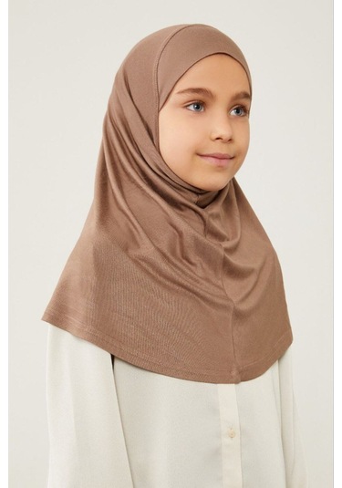 Tesettür Çocuk Namaz Bonesi Eşarbı Şalı Hijabı Kahverengi Kahverengi