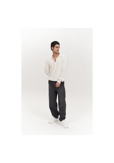 Magnus Polo Yaka Ekru Erkek Triko Kazak Ekru