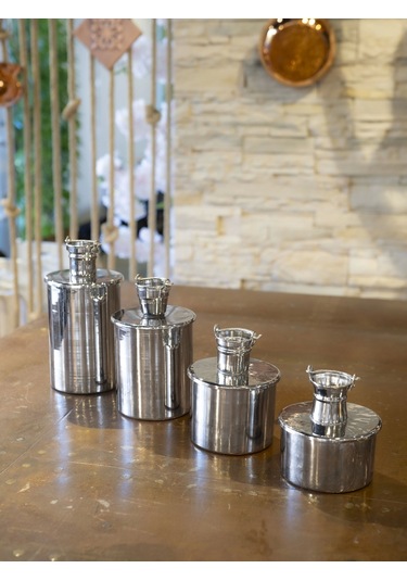 Bakır Baharat Seti Objeli Model 4'lü Gümüş Bakır