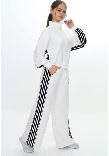 Kız Çocuk %100 Pamuk Oversize Alt&üst Uzun Kol Eşofman Takımı-183-eşt-0023 Beyaz