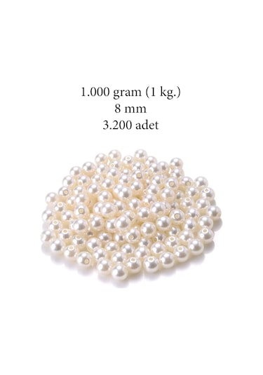 1.000 Gram 1 Kg. 8mm Krem Renk Plastik İnci Boncuk Çanta Ve Takı Yapım Boncuğu 3.200 Adet