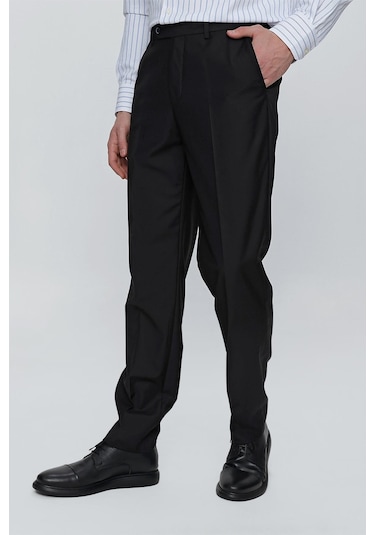 İmza Siyah Gabardin Yan Cep Açık Paça Basic Comfort Fit Esnek Pantolon 1003255005 Siyah