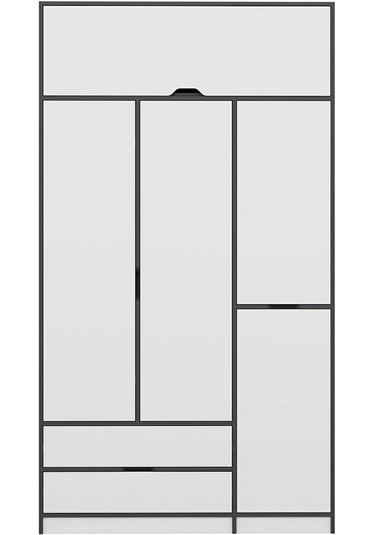 Elina 3 Kapaklı Dolap + Yüklük - Antrasit/beyaz Çok Renkli