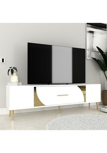 Şeki Tv Sehpası Tv Ünitesi 150 Cm Beyaz Altın