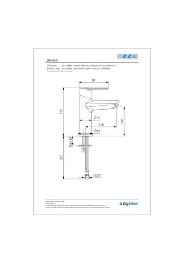Eca Lıa Plus Lavabo Batarya 102188886 Krom