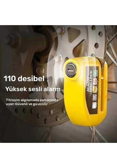 Sarı Yeşil Taşınabilir Alarmlı Bisiklet Disk Fren Kilidi Titreşim Sensörlü Metal Kılıf