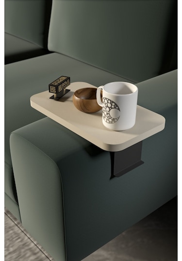 Zigon Sehpa Yan Sehpa Ayarlanabilir Tepsi Dikdörtgen Dekoratif Modern Yatay Dikey Koltuk Sehpası Krem Krem