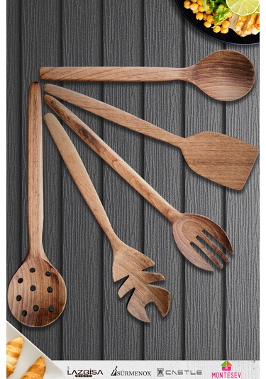 Doğal Ceviz Ağacı Ahşap Tahta Kaşık Seti Ağaç Kaşık 5li Set 14 Ahşap