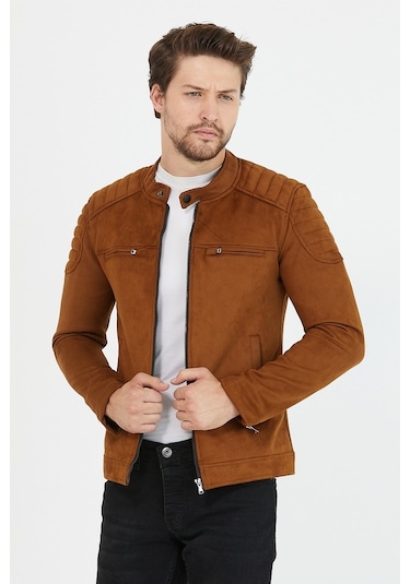 Erkek Taba Dar Kesim Süet Ceket Mont-Taba