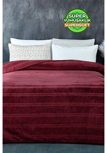 Evlen Home Mayer Supersoft Yumuşak Çift Kişilik Battaniye 180x230 Cm Bordo Bordo