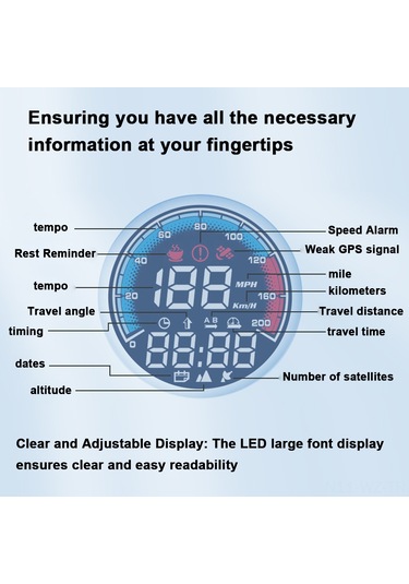 Wezone Siyah Gps Araçüstü Gösterge: Gerçek Zamanlı Hız Kmh/mph , Yükseklik, Yön, Aşırı Hız Ve Yorgunluk Uyarısı, Evrensel Uyumlu